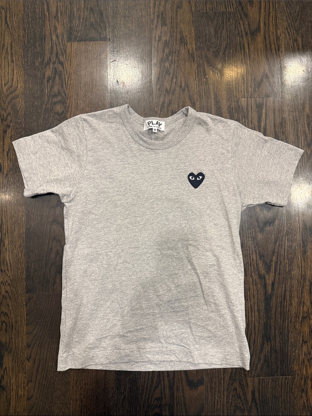 Comme des Garcons PLAY Gray Short Sleeve Tee with Black Heart Logo